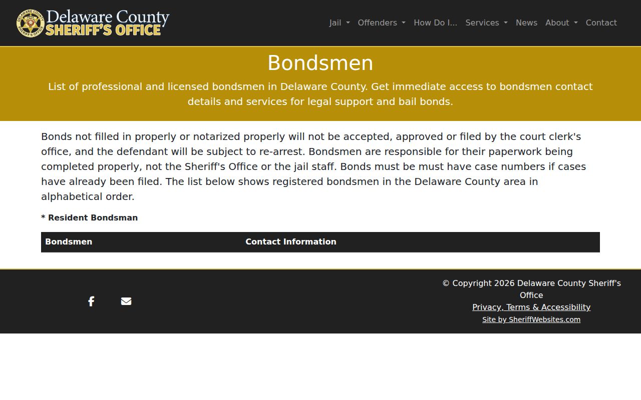 Delaware County active warrant search bond release workflow